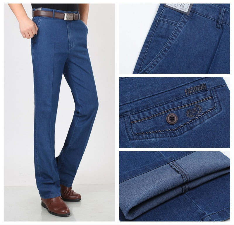 👖👖【Oferta por tiempo limitado】Jeans elásticos de alta calidad para hombre, diseño fino, suelto, de pierna recta, transpirables y cómodos.