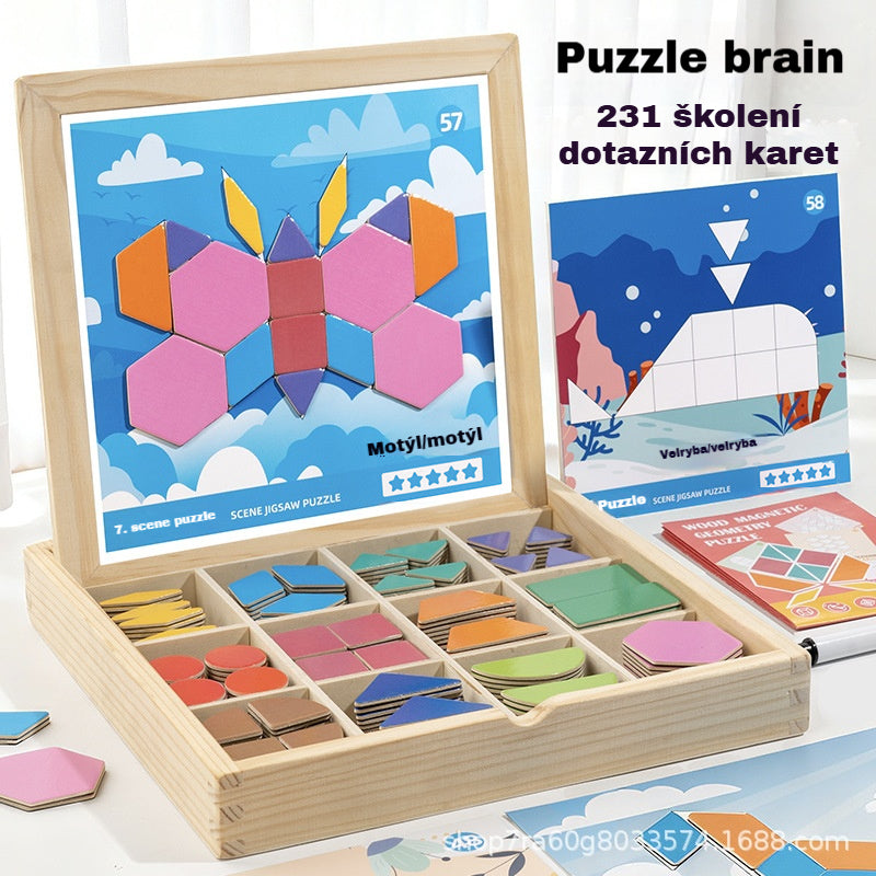 👶🌈🧩【248 dílků】🔥Magnetické dřevěné tangram puzzle, trénink mozku a vzdělávací hračka pro děti, stimuluje myšlení