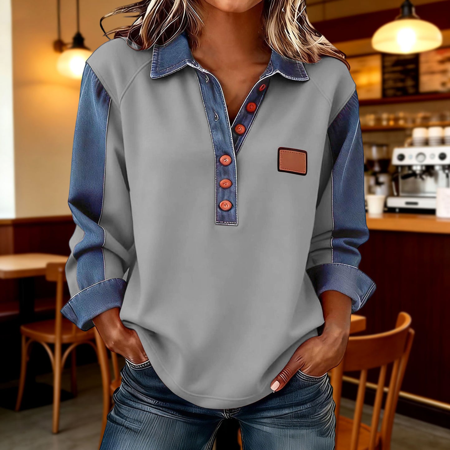 🍂 Ženska polo majica z jeansom | Novo jesen/zima 2026 | Ohlapen kroj z dolgimi rokavi 🍂