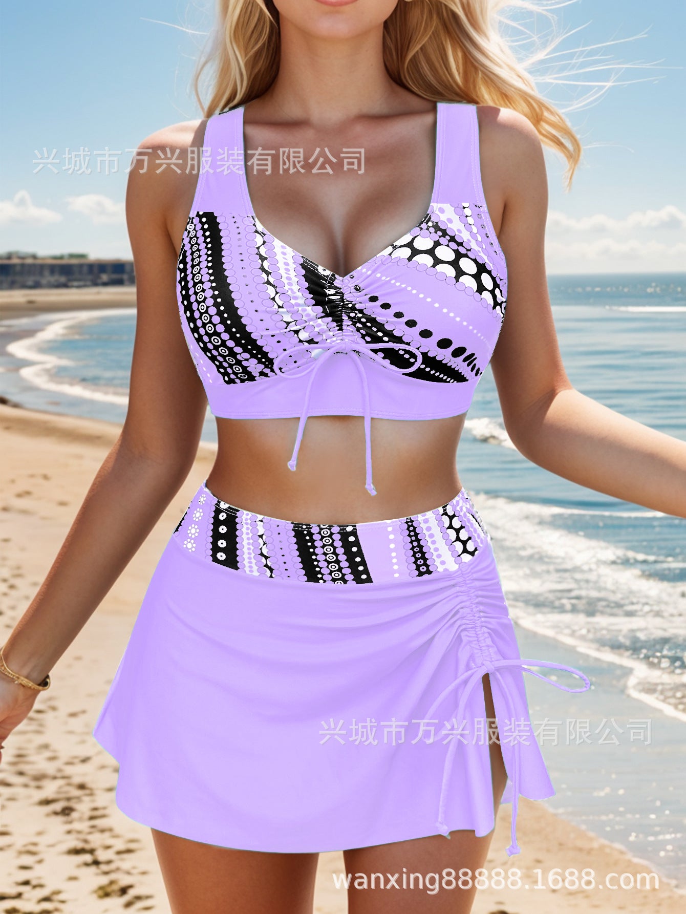🩱💗【S-2XL】Costum de baie din două piese, confortabil, cu imprimeu și funde