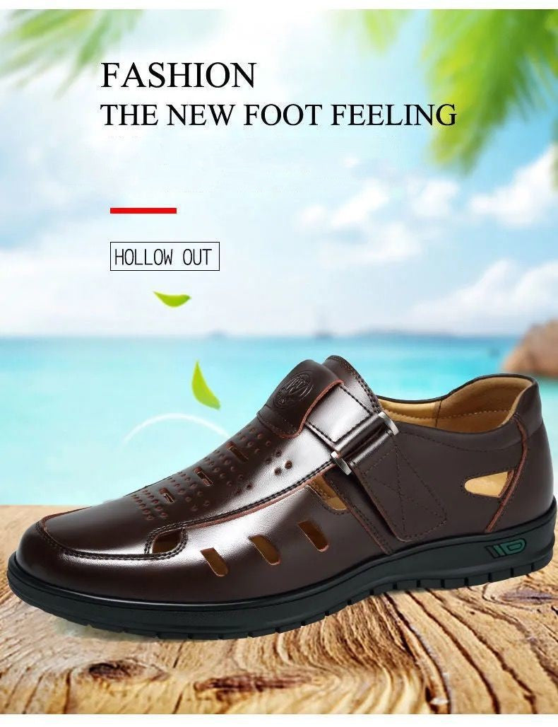👞🧊 Pánske letné kožené sandále, kožené topánky Baotou, mäkké, priedušné 3710114