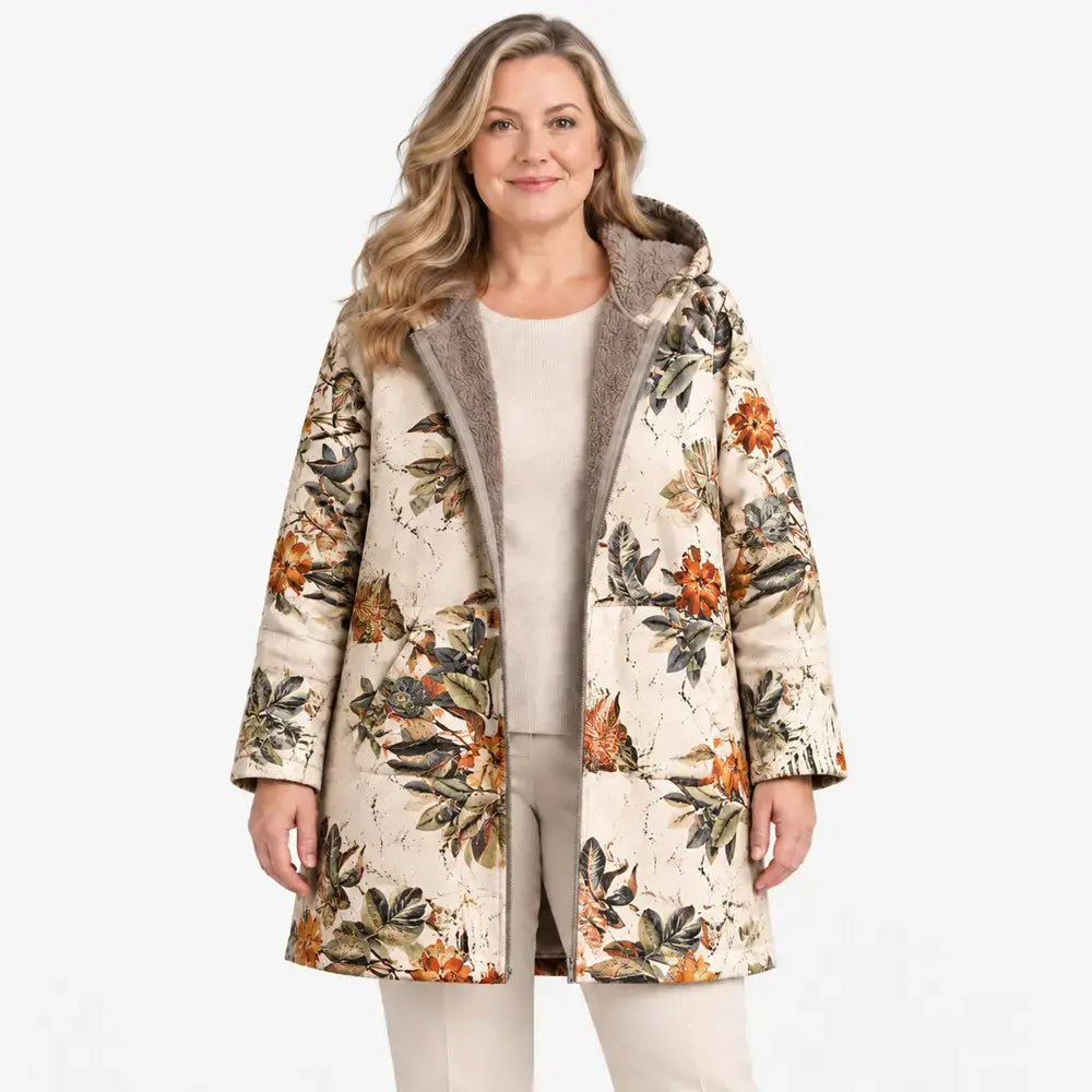 🌸 Abrigo de invierno con estampados florales y étnicos: un look único para el día a día 🥰