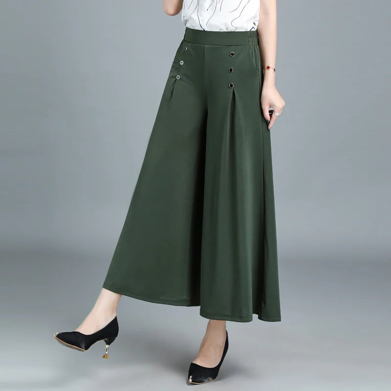 💥【Compra 1 y llévate 1 gratis】Falda de pantalón de pierna ancha y cintura alta drapeada a la moda para mujer