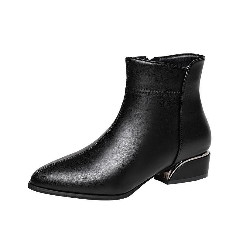🔥Último día 50% de descuento - Botines de piel con tacón medio y cremallera lateral