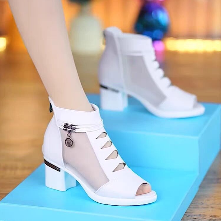 🤩👠【35~41】2025 nové elegantné a pohodlné sandále zo sieťoviny z rybích úst na hrubom podpätku