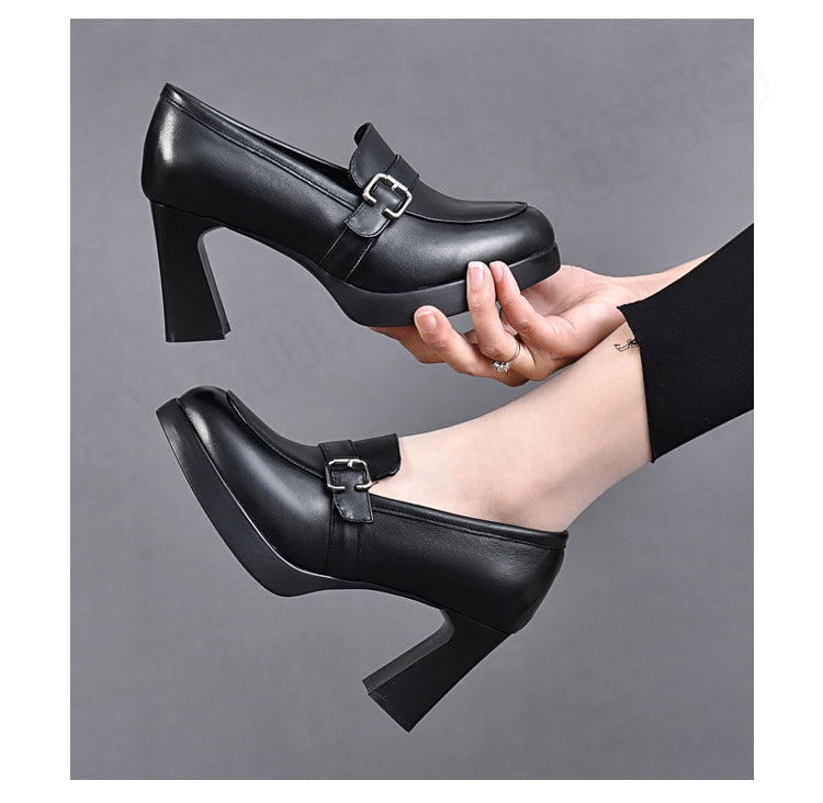 👠2024 nové dámske kožené topánky na vysokom opätku s hrubou podrážkou