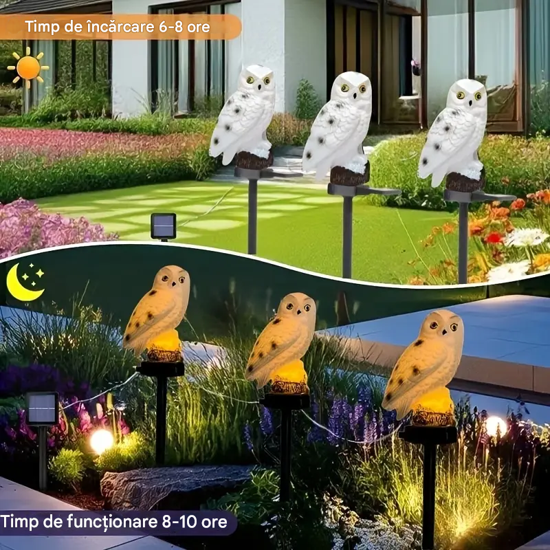 🦉 Lampă solară decorativă în formă de bufniță - Lumină caldă pentru grădina ta
