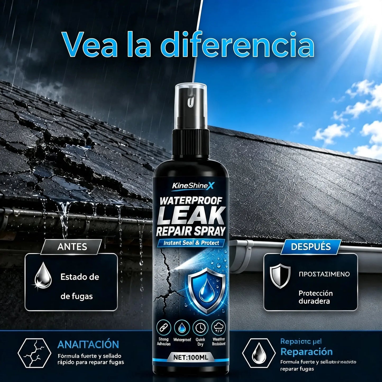 🌧️Spray reparador de fugas impermeable con fuerte adherencia, spray reparador de fugas de una sola capa💪