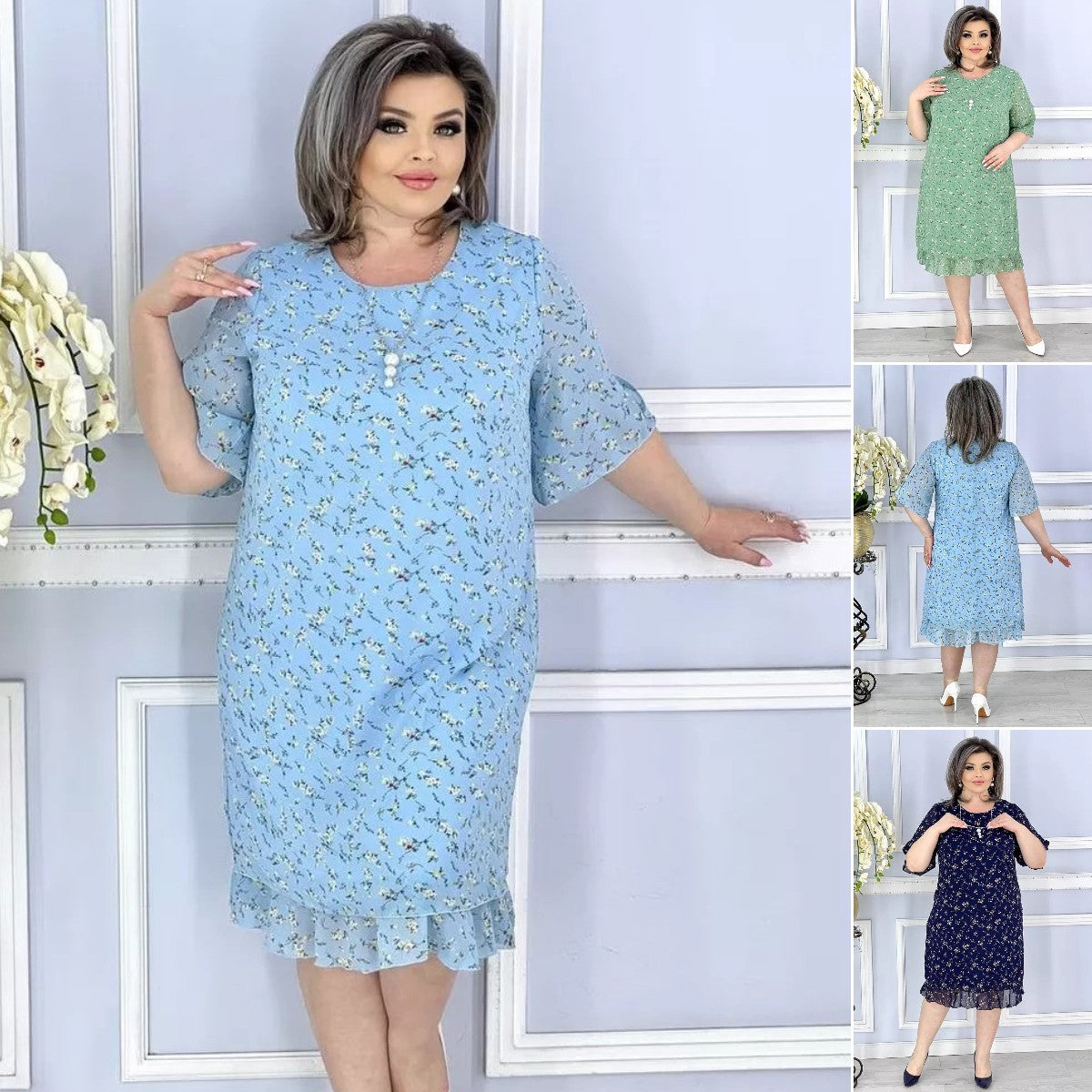💟【S-5XL】👗2024 Nové elegantné kvetinové šifónové šaty 3686196