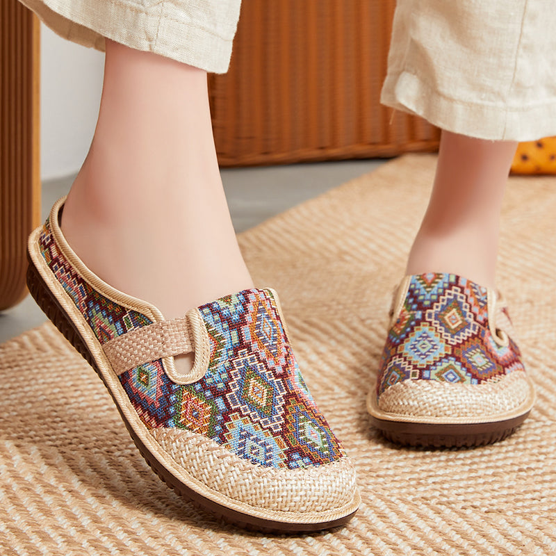 【35-41】Zapatillas exquisitas de lino natural bordadas: suela suave y silenciosa, cómodas para tus pies.