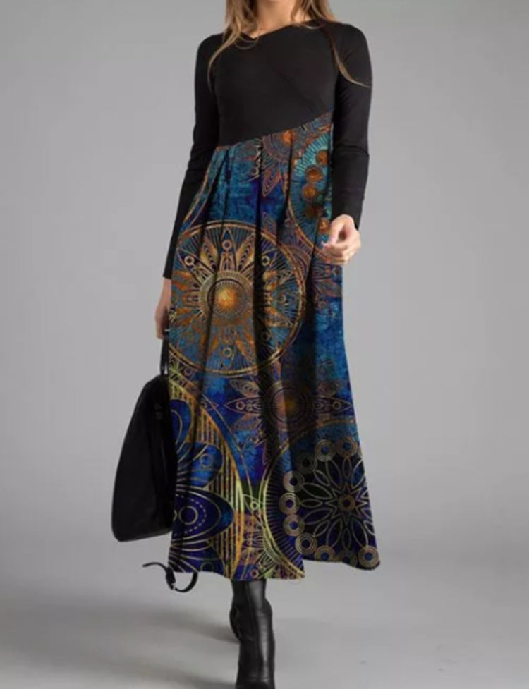 👗【S-3XL】Nové jesenné a zimné dámske patchworkové šaty s dlhým rukávom 3851088
