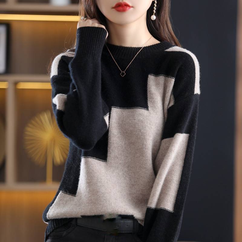 ☃️🎉【S-3XL】2024 Nuevo otoño invierno suéter de cachemira suéter corto de lana con cuello redondo suéter suelto de punto 3796783