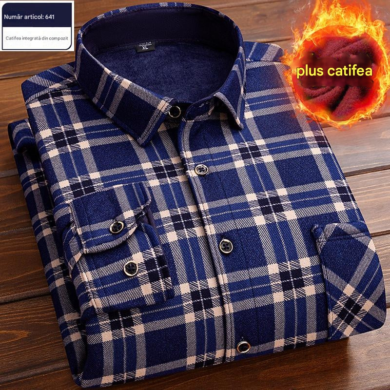 🔥👔【L-4XL】Jesenná zima zamatová kockovaná teplá košeľa ✅【45-95kg】 3809332