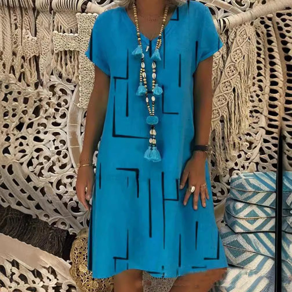 Horúci výpredaj【🏆S-5XL】👗 Jednofarebné jednoduché bavlnené šaty s výstrihom do V 3923792