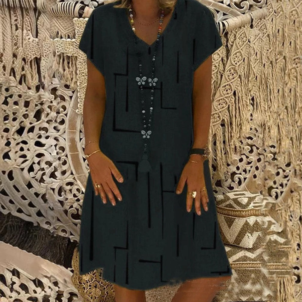 Horúci výpredaj【🏆S-5XL】👗 Jednofarebné jednoduché bavlnené šaty s výstrihom do V 3923792
