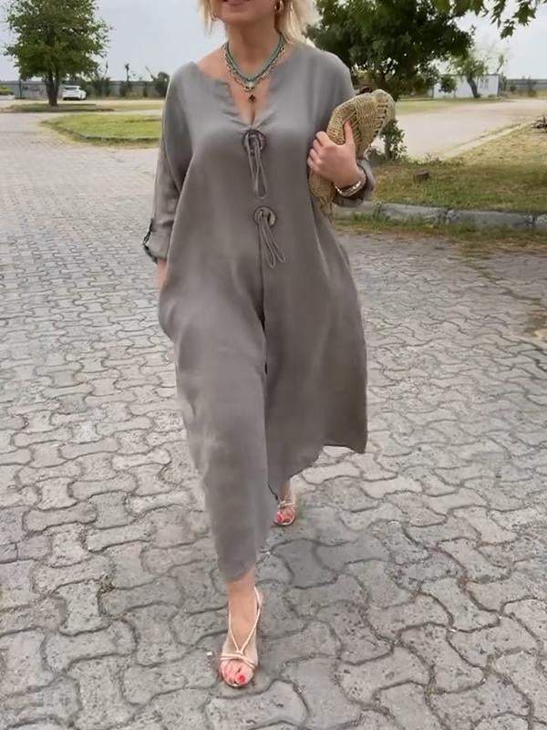 💖👗【S-5XL】Neformálne šaty z bavlny a ľanu s výstrihom do V 3688279