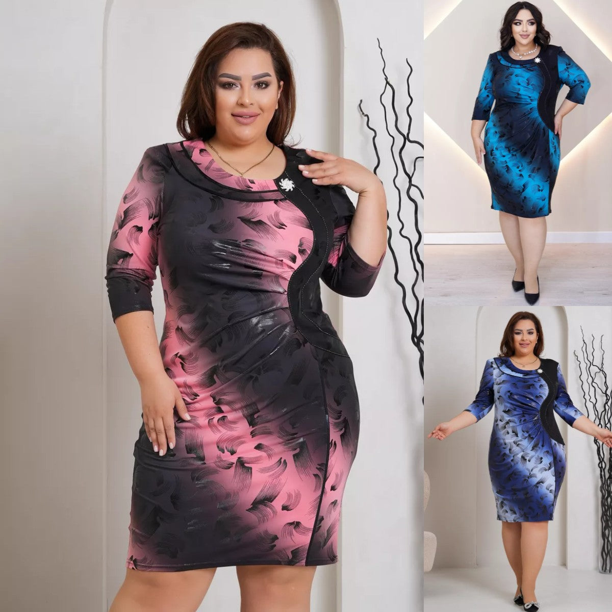 👗💥【S-5XL】Nové elegantné gradientné šaty na jeseň a zimu 3780634