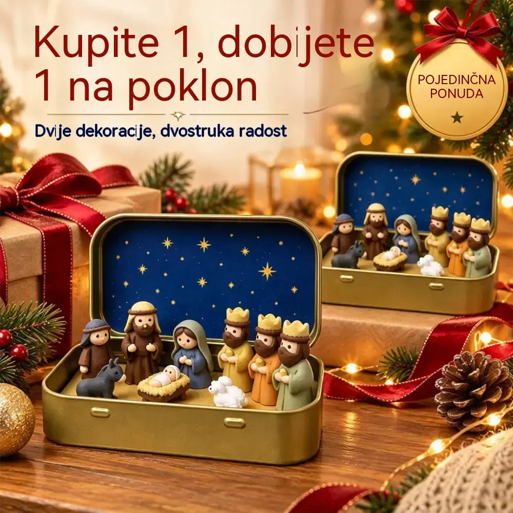 🔥Kupite jedan, dobijte jedan gratis🔥🔥 ✝️ Prijenosni minijaturni set religijskih jaslica (s kutijom za pohranu)