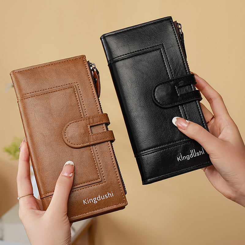 🔥【Ofertă specială】💰💰Portofel vintage din piele, lucrat manual, pentru femei, cu fermoar dublu