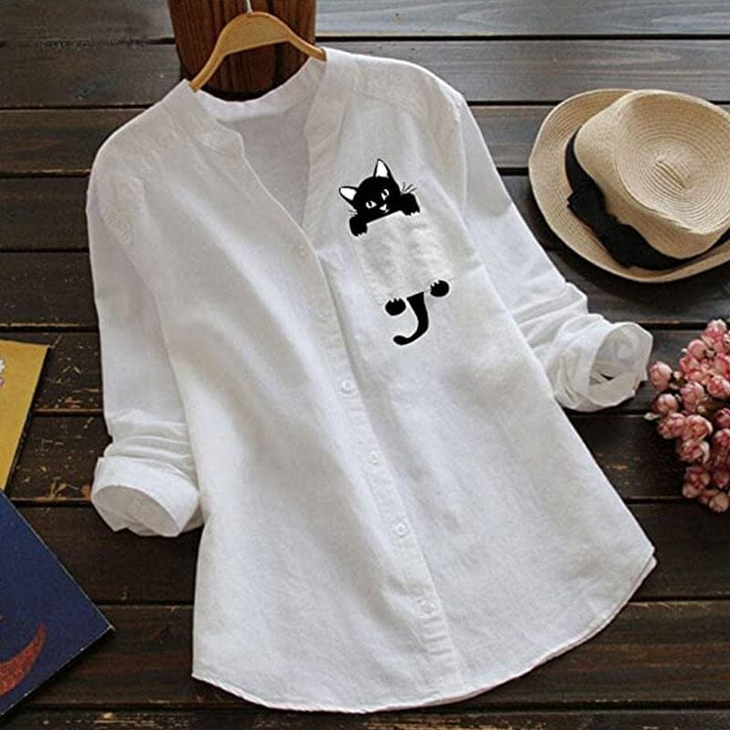 😸✨【S-3XL】Blusa de algodón para mujer con mangas largas y escote en V