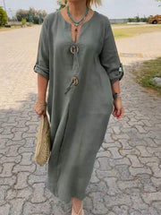 💖👗【S-5XL】Neformálne šaty z bavlny a ľanu s výstrihom do V 3688279