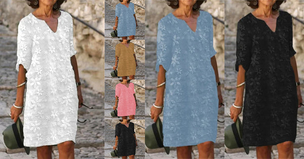 👗【S-5XL】【Koniec letného výpredaja】Bavlnené a ľanové šaty s kvetinovou potlačou