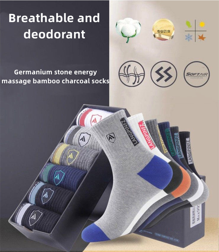 😍🧦【Kúpte 5 a získate 5 zadarmo】2024 nových pánskych bavlnených dezodorantových ponožiek absorbujúcich pot