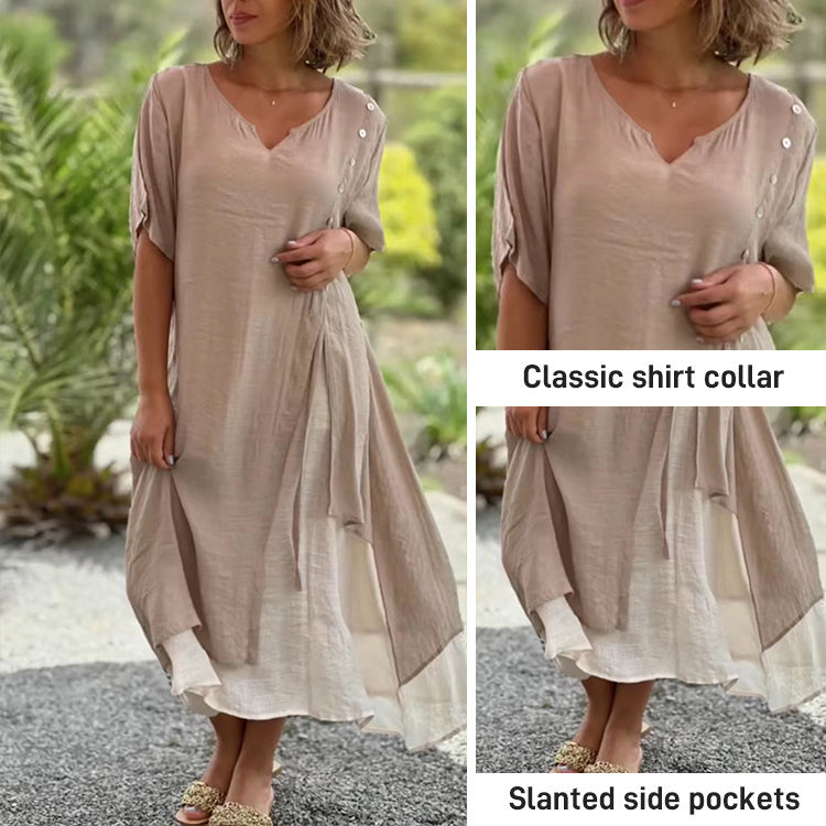 【45% OFF】【S-4XL】Módne dvojdielne nepravidelné bavlnené šaty s výstrihom do V