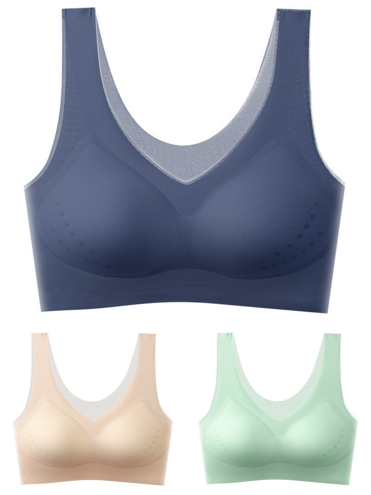 🌟【1 set = 3 bucăți】Sutien push-up fără cusături din mătase glacială 2025 ❄️Super confortabil | Potrivit pentru 40-120 kg | Confortabil și respirabil