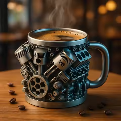 🎁☕ Taza de café de acero inoxidable Creative Engine V6V8, diseño mecánico
