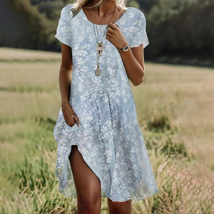 💖【S-3XL】👗2026 nowa sukienka na co dzień z okrągłym dekoltem i nadrukiem na wiosnę i lato