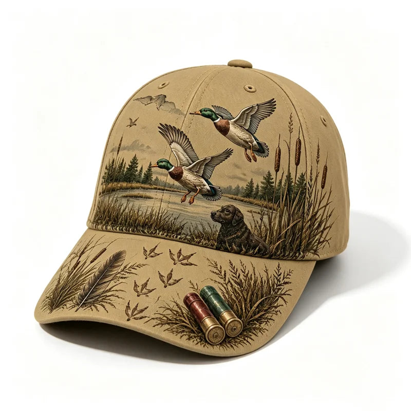 【Retro americký štýl】Bejzbalová šiltovka Duck Hunting Wild & Ready, grafická potlač s motívom lovu kačíc, nastaviteľná, vintage outdoorový štýl (5 farieb) ✨