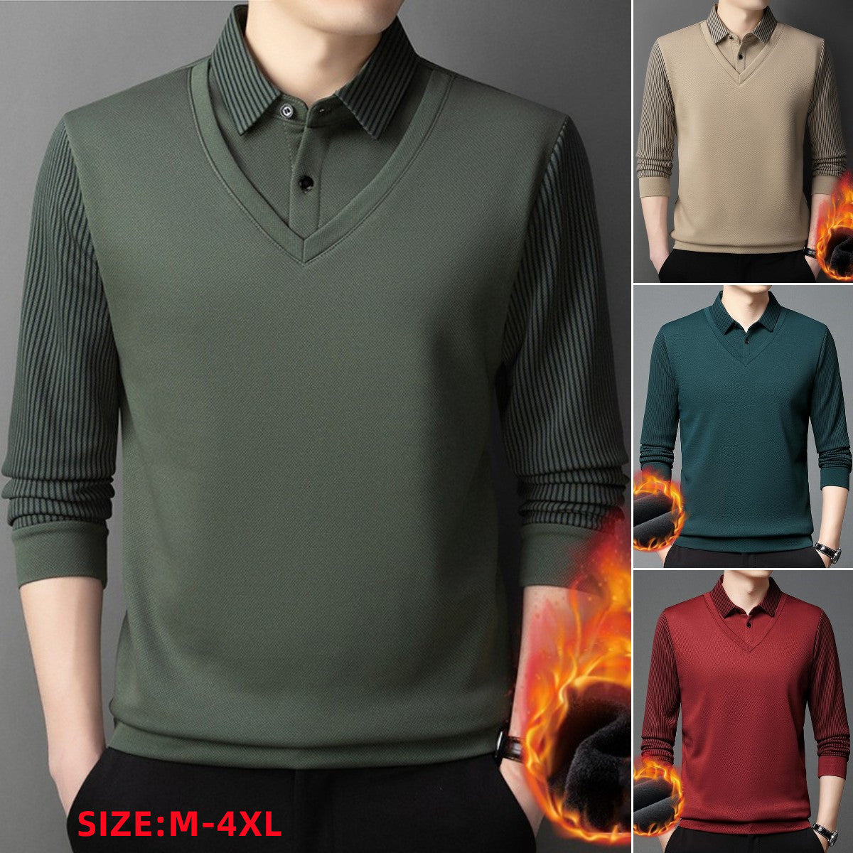 👔Pulover bărbătesc din fleece, gros și cald, din chenille artificială, format din două piese 3752015