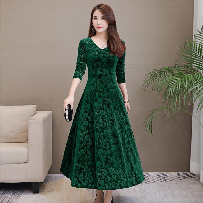 🔥【Cumpără unul, primești unul gratis】✨️【M-4XL】Stil nou pentru toamnă și iarnă, rochie elegantă, la modă, din catifea aurie, călduroasă, cu mânecă lungă, mărime mare, 3807898