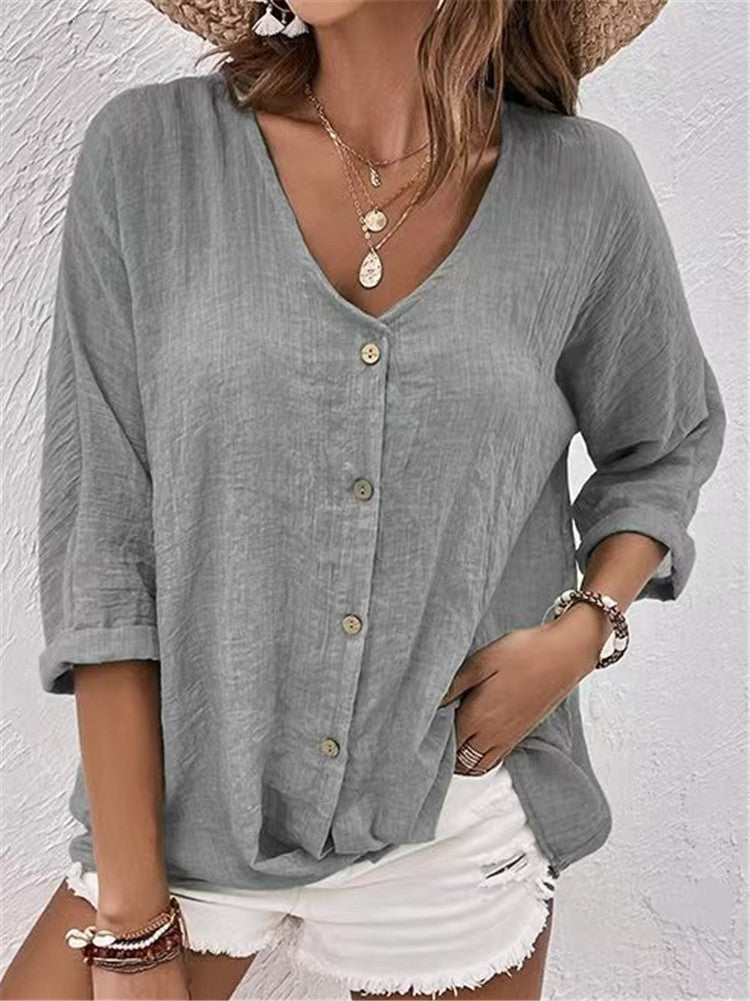 👚👚【S-3XL】2025 Nová neformálna košeľa s výstrihom do V