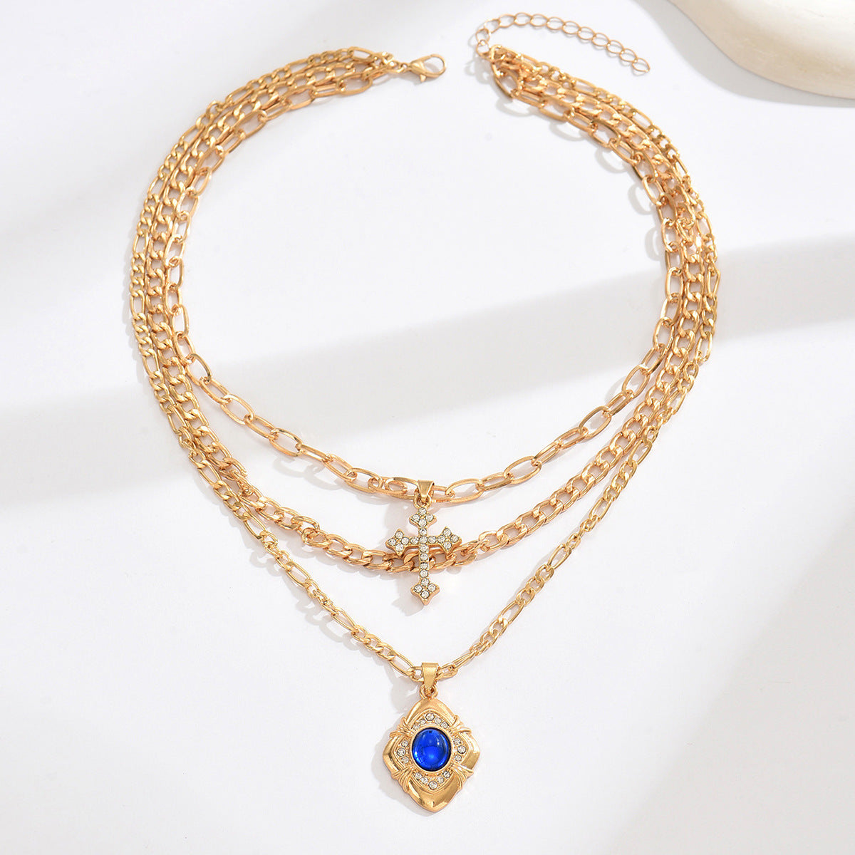 【Compra 1, llévate 1 gratis】【Conjunto de collar dorado de moda con detalles de lujo】Collar de piedras preciosas azules cuadradas Nuevo nicho