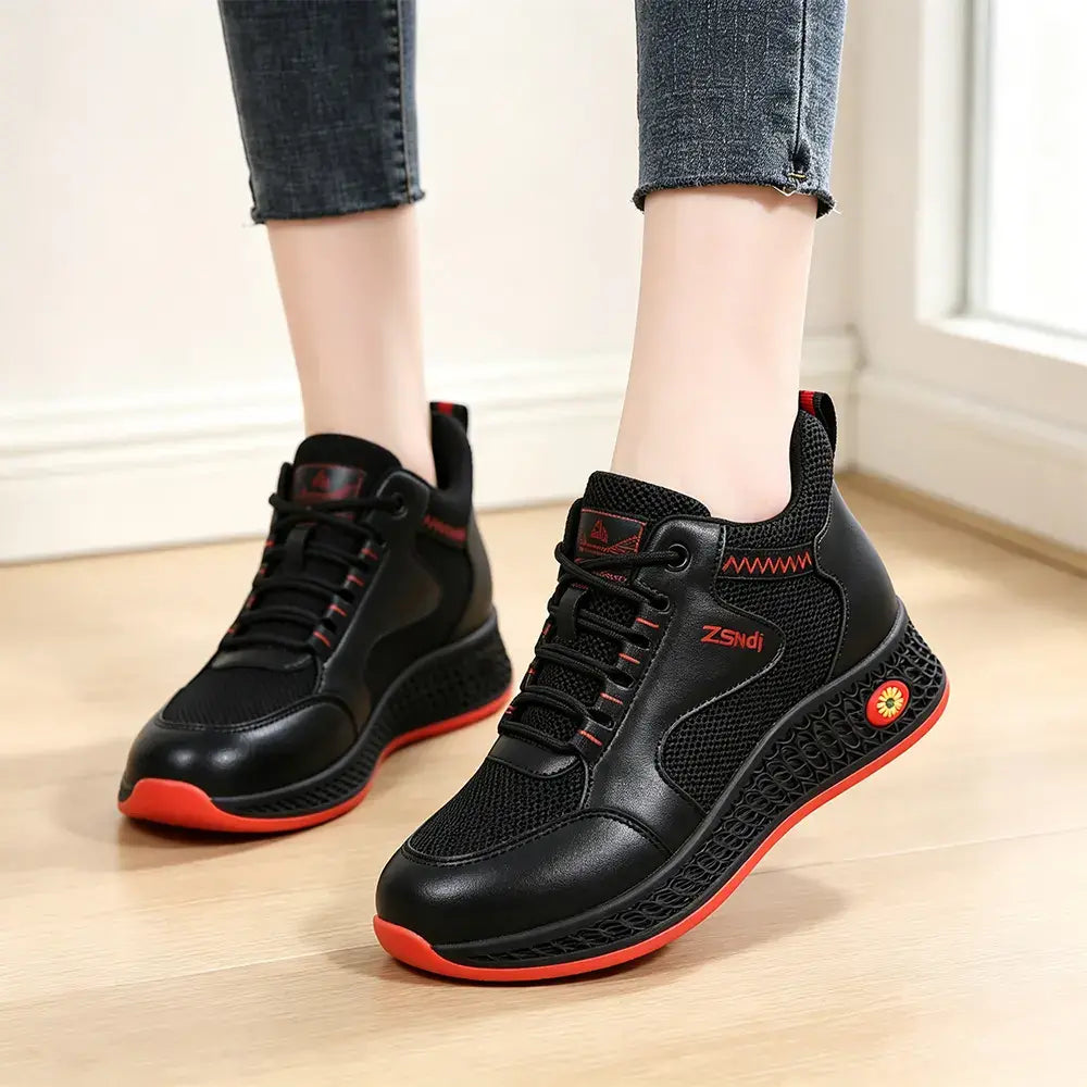 【35-41】👟Zapatos de trabajo planos de cuero negro para mujer, sin cordones, antideslizantes, acolchados, transpirables, ligeros y cómodos.