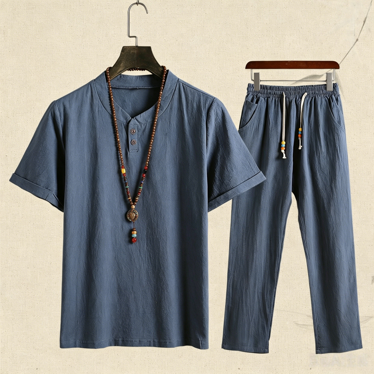 🌴 50% de descuento 🔥 (camiseta + pantalón)Conjunto de playa de lino informal y holgado con botones para hombre. ✅️ Pago contra entrega disponible