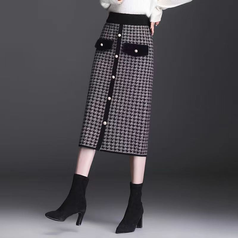 👗【Predávať ako teplé rožky】【S-3XL】 Zhrubnutá norková kockovaná midi sukňa 3773303
