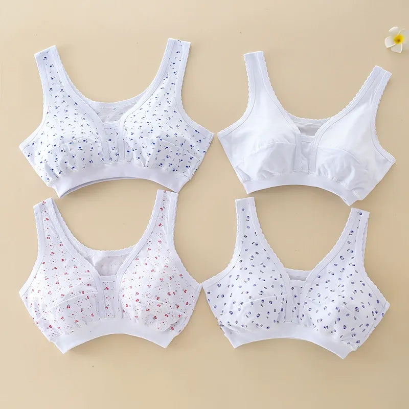 【Zestaw 4-częściowy -50%】 4-częściowy komplet bielizny wykonany z czystej bawełny w stylu małego topu na ramiączkach dla kobiet w średnim i starszym wieku, w dużych rozmiarach