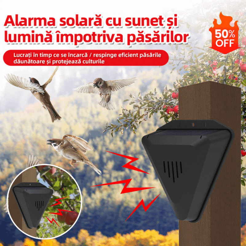 【💥Cumpără 1, primești 1 gratuit】📣Repelent solar universal pentru păsări cu alarmă sonoră și luminoasă pentru livezi, iazuri și orezării