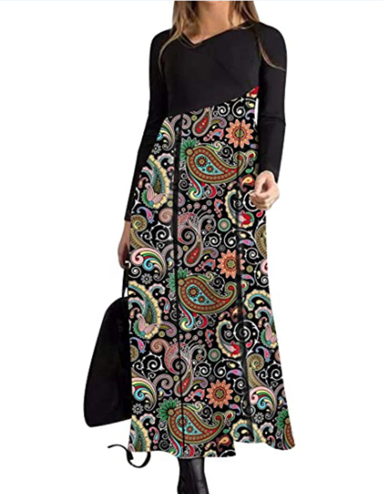 👗【S-3XL】Nové jesenné a zimné dámske patchworkové šaty s dlhým rukávom 3851088