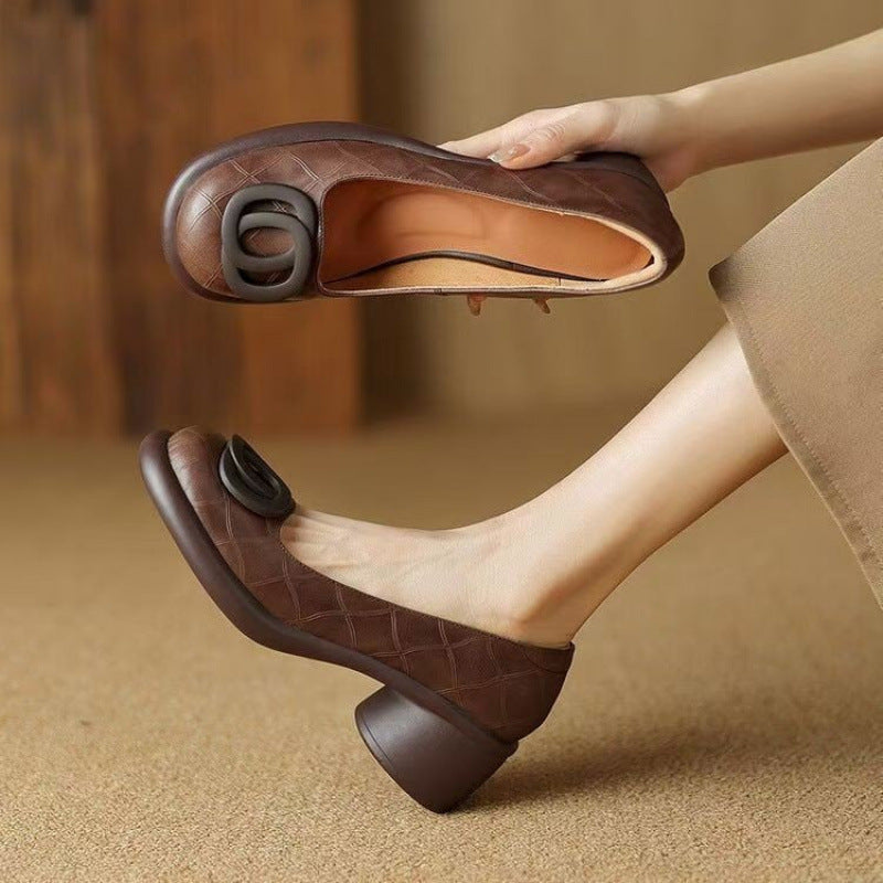 👠【35-40】2025 nové 5CM mäkká podrážka retro hrubé kožené topánky s okrúhlou špičkou 3921333