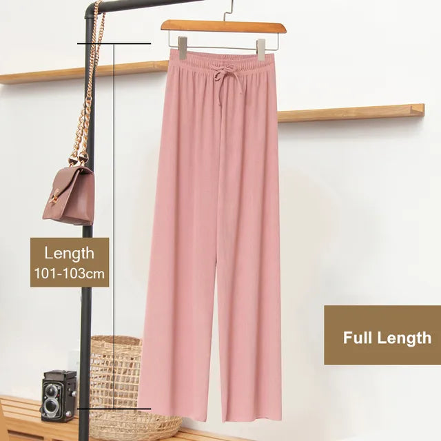 💥🌸 Pantaloni largi casual pentru femei, pantaloni de vară, pantaloni largi moi cu talie înaltă