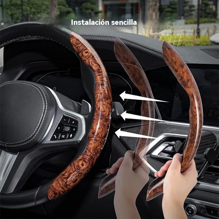 🚗【1 Juego de 3 Piezas】👍👍Funda de Volante de Coche de Madera Antideslizante