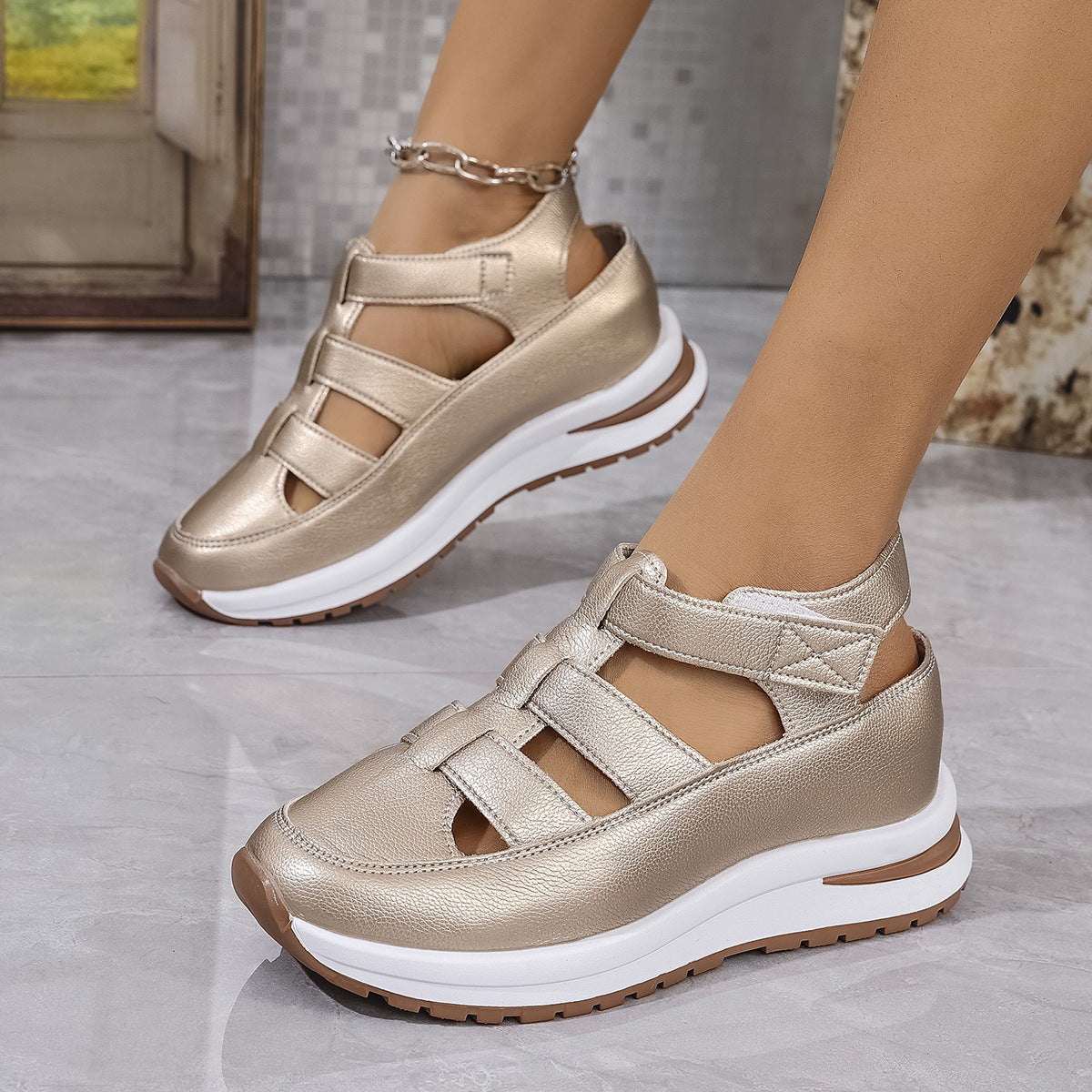 🏆【🔥Vânzare la cald】👡【35-43】2025 sandals casual cu pincul rotund înălțat, respirabil, cu fundul gros
