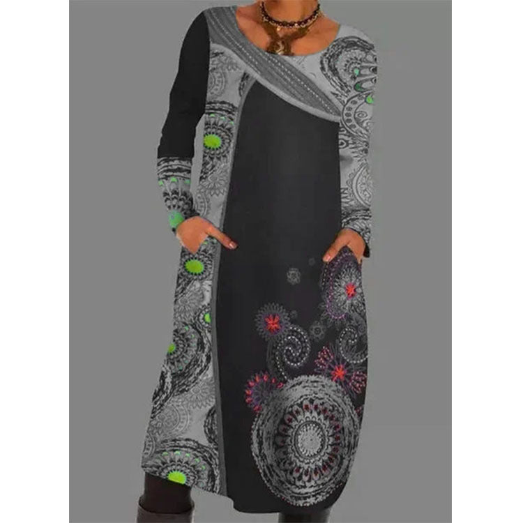 💕【50% reducere】🔥【S-5XL】Rochie la modă de iarnă 2025 cu talie imprimată 3909558