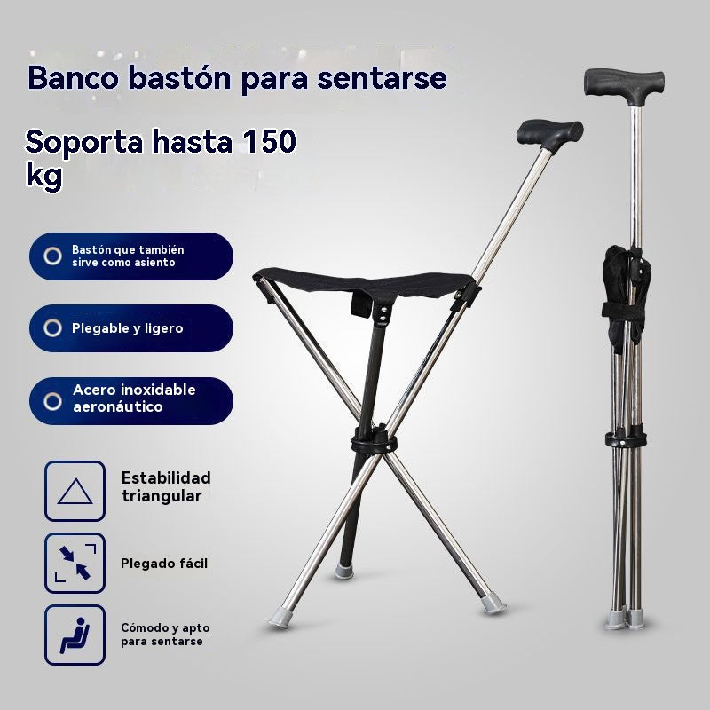 【Día último】✨Bastón plegable 2 en 1 con silla, Las muletas son anticaídas, plegables y portátiles✅