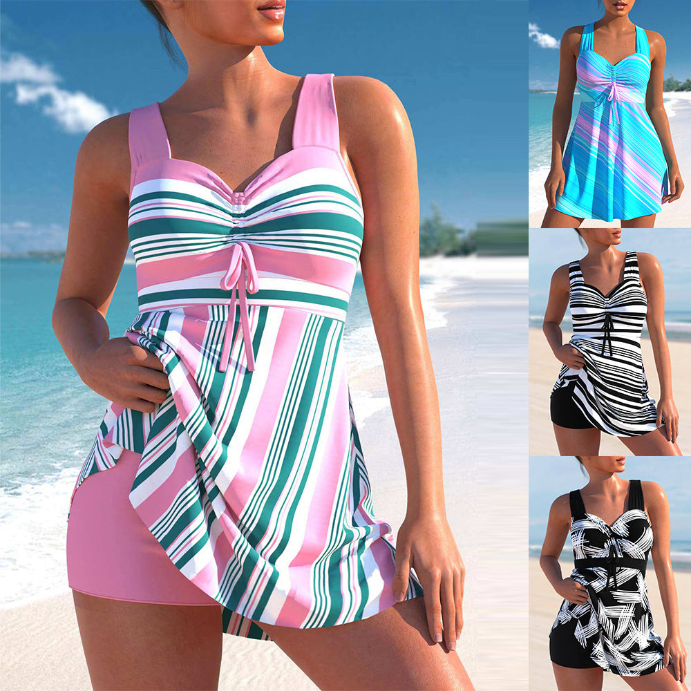 🌴🤽♀️49% zľava【S-5XL】Nové letné dámske pruhované plavky pre väčšie veľkosti, užite si voľný čas na pláži