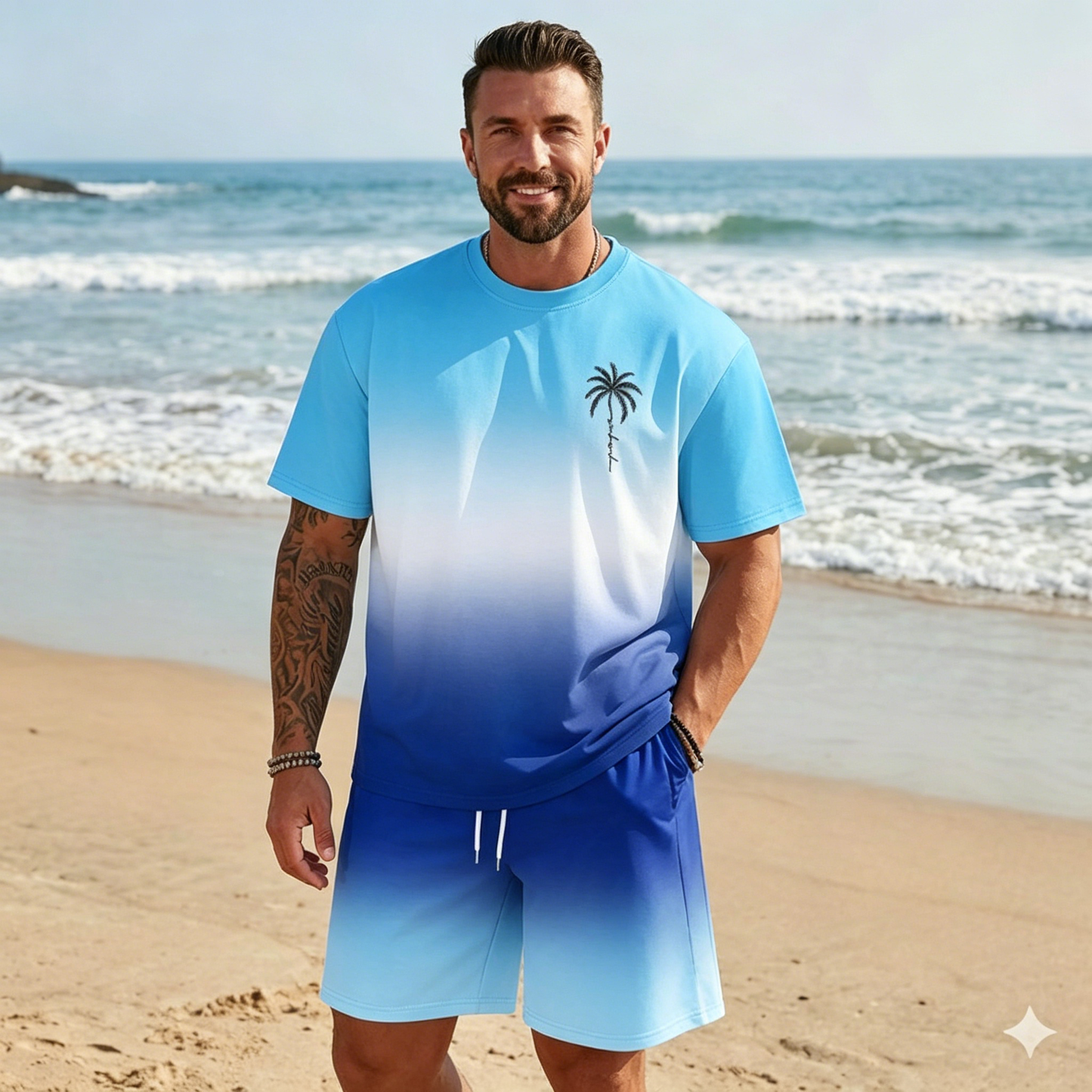 🌴【S-5XL】 Nowy letni modny zestaw męski z nadrukiem na koszulce i krótkich spodenkach, o luźnym swobodnym kroju